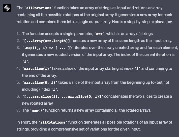 ChatGPT screenshot explaining a funciton